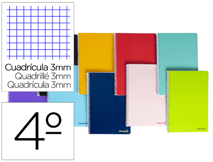 CUADERNO ESPIRAL LIDERPAPEL CUARTO SMART TAPA BLANDA 80H 60GR 3MM CON MARGEN COLORES SURTIDOS
