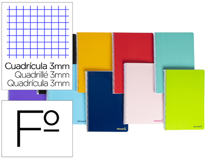 CUADERNO ESPIRAL LIDERPAPEL FOLIO SMART TAPA BLANDA 80H 60GR CUADRO 3 MM CON MARGEN COLORES SURTIDOS