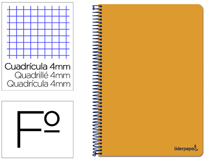 CUADERNO ESPIRAL LIDERPAPEL FOLIO SMART TAPA BLANDA 80H 60GR CUADRO 4MM CON MARGEN COLOR NARANJA