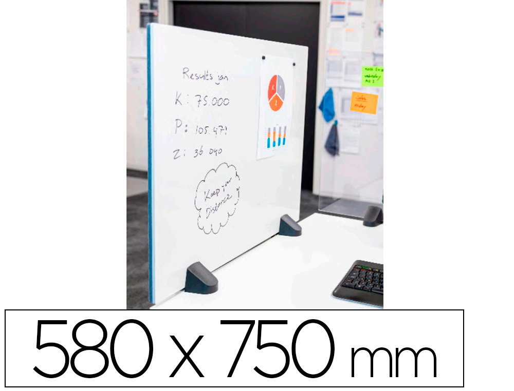 MAMPARA SEPARADORA PLANNING SISPLAMO CON PIZARRA ACERO VITRIFICADO UNA CARA CON PINZAS PARA MESA 580X750 MM