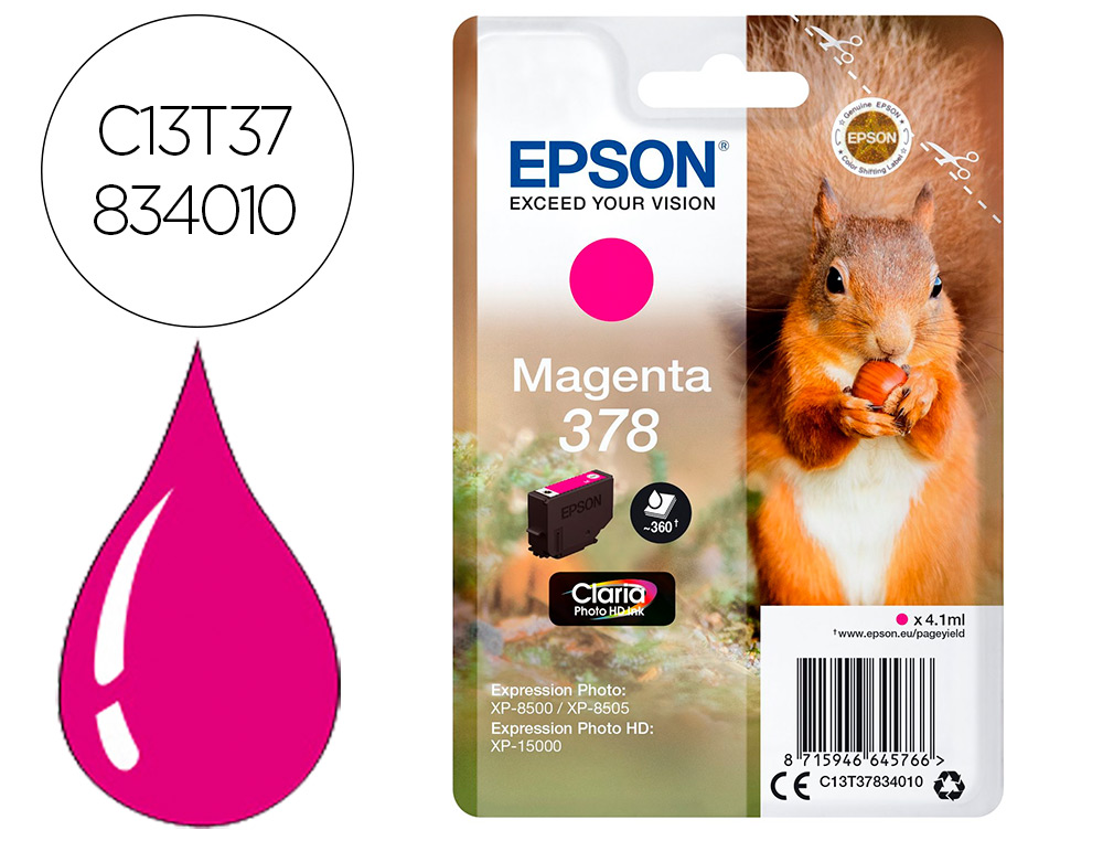INK-JET EPSON 378 EXPRESSION HOME XP-8605 / 8606 / XP-15000 / XP-8500 / 8505 MAGENTA 360 PAG