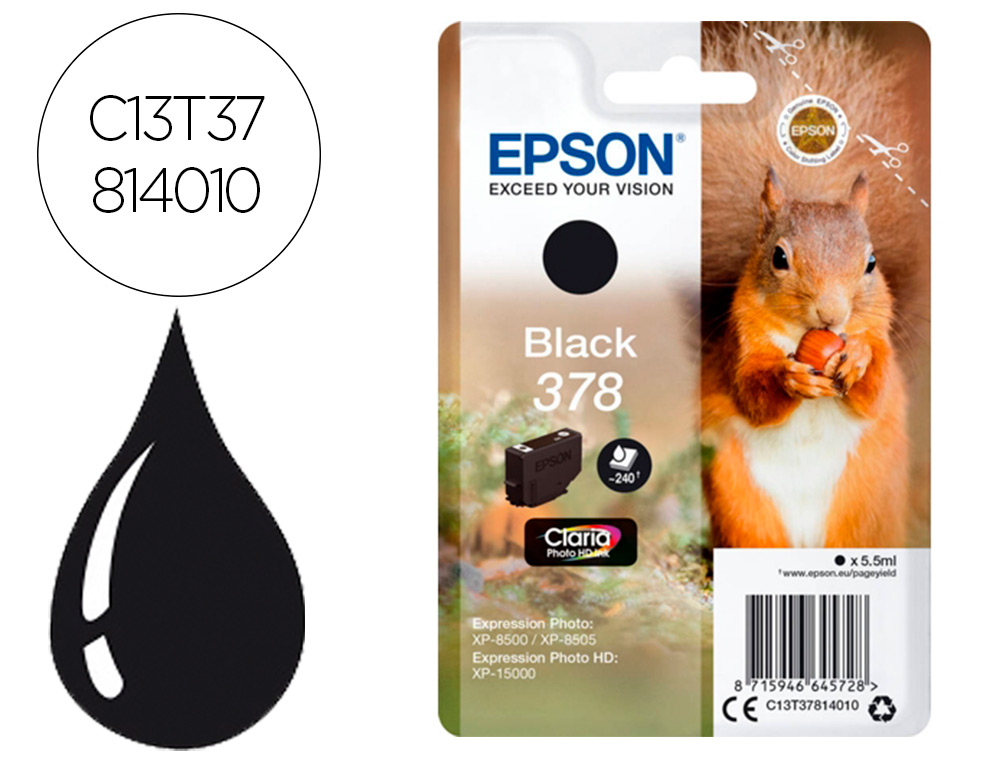 INK-JET EPSON 378 EXPRESSION HOME XP-8605 / 8606 / XP-15000 / XP-8500 / 8505 NEGRO 240 PAG