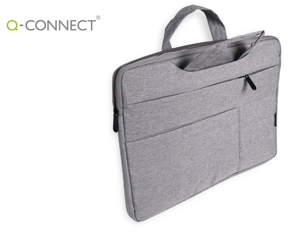 FUNDA PARA PORTATIL Q-CONNECT 15,6\&quot; CON ASAS RETRACTILES CREMALLERA 3 BOLSILLOS EXTERIORES GRIS
