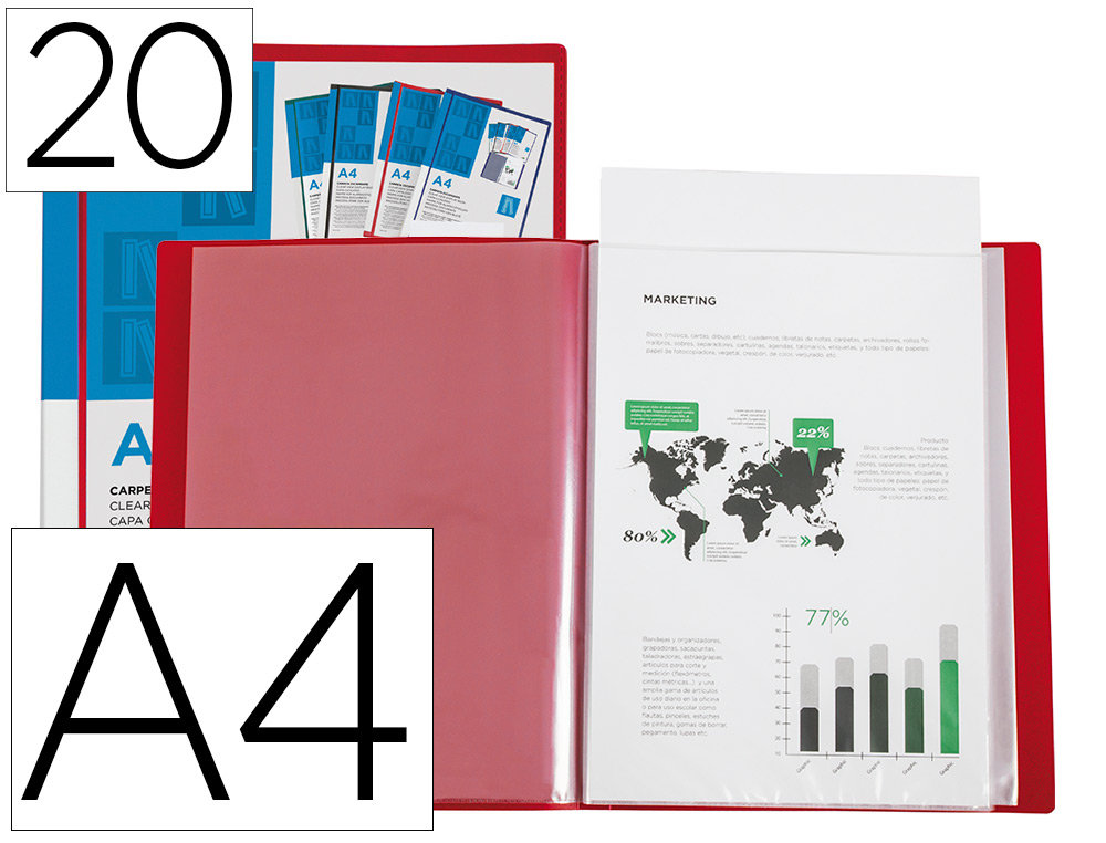 CARPETA LIDERPAPEL PERSONALIZA 20 FUNDAS CANGURO POLIPROPILENO DIN A4 ROJO TRANSLUCIDO PORTADA Y LOMO