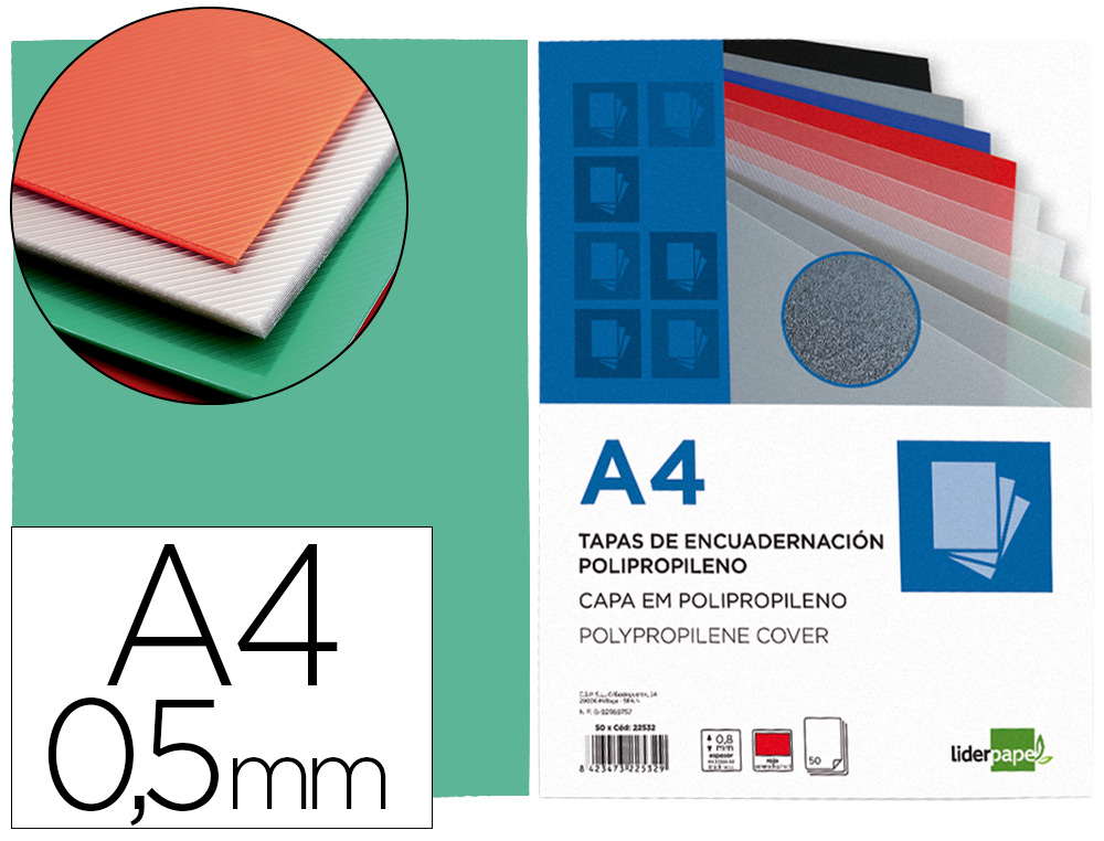 TAPA ENCUADERNACION LIDERPAPEL POLIPROPILENO A4 0.5 MM VERDE TRANSLUCIDO PAQUETE DE 100 UNIDADES