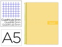 [BJ71] CUADERNO ESPIRAL LIDERPAPEL A5 MICRO CRAFTY TAPA FORRADA 120H 90 GR CUADRO 5MM 5 BANDAS6 TALADROS COLOR AMARILLO