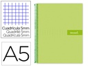 [BJ10] CUADERNO ESPIRAL LIDERPAPEL A5 MICRO CRAFTY TAPA FORRADA 120H 90 GR CUADRO 5MM 5 BANDAS6 TALADROS COLOR VERDE