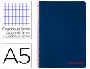 [BJ68] CUADERNO ESPIRAL LIDERPAPEL A5 MICRO WONDER TAPA PLASTICO 120H 90G CUADRO 5MM 5 BANDAS 6 TALADROS COLOR AZUL MARINO