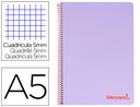 [BJ18] CUADERNO ESPIRAL LIDERPAPEL A5 MICRO WONDER TAPA PLASTICO 120H 90G CUADRO 5MM 5 BANDAS 6 TALADROS COLOR VIOLETA