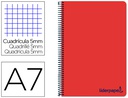 [BG20] CUADERNO ESPIRAL LIDERPAPEL A7 MICRO WONDER TAPA PLASTICO 100H 90 GR CUADRO 5MM 4 BANDAS COLOR ROJO
