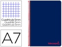 [BG18] CUADERNO ESPIRAL LIDERPAPEL A7 MICRO WONDER TAPA PLASTICO 100H 90 GR CUADRO 5MM 4 BANDAS COLOR AZUL MARINO