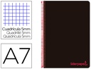 [BG17] CUADERNO ESPIRAL LIDERPAPEL A7 MICRO WONDER TAPA PLASTICO 100H 90 GR CUADRO 5MM 4 BANDAS COLOR NEGRO