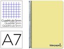 [BG09] CUADERNO ESPIRAL LIDERPAPEL A7 MICRO WONDER TAPA PLASTICO 100H 90 GR CUADRO 5MM 4 BANDAS COLOR AMARILLO