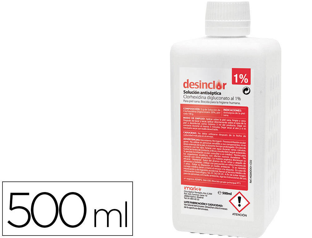 SOLUCION ANTISEPTICA CLORHEXIDINA DESINCLOR 1% BOTE DE 500 ML