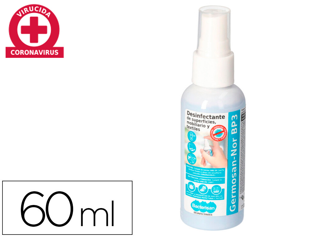 LIMPIADOR HIGIENIZANTE DESINFECTANTE GERMOSAN BP3 PARA SUPERFICIES Y MOBILIARIO BOTE PULVERIZADOR 60 ML