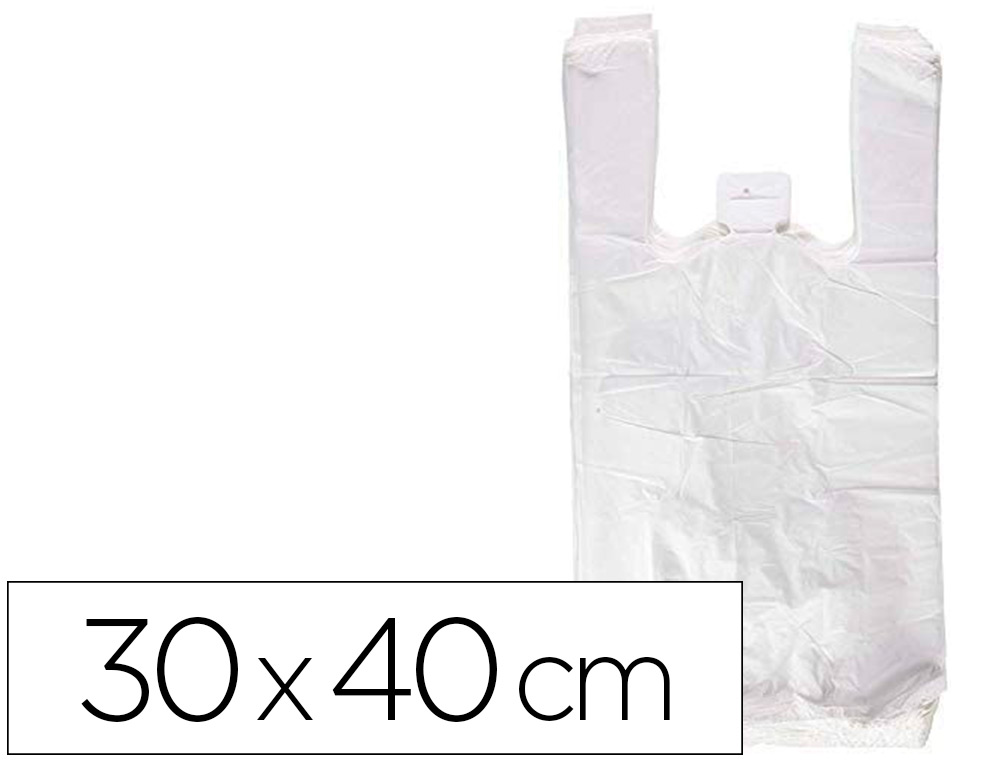 BOLSA CAMISETA RECICLADA 70% BLANCA 50 MC 30X40 CM APTA LEGISLACION DE BOLSAS 2021