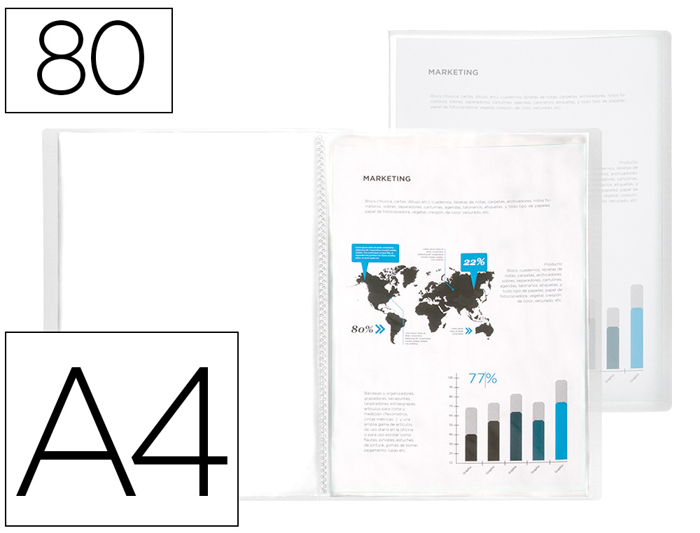 CARPETA LIDERPAPEL ESCAPARATE 80 FUNDAS POLIPROPILENO DIN A4 TRANSPARENTE