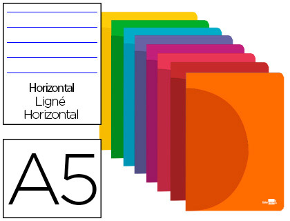 LIBRETA LIDERPAPEL 360 TAPA DE PLASTICO A5 48 HOJAS 90G/M2 HORIZONTAL CON DOBLE MARGEN COLORES SURTIDOS
