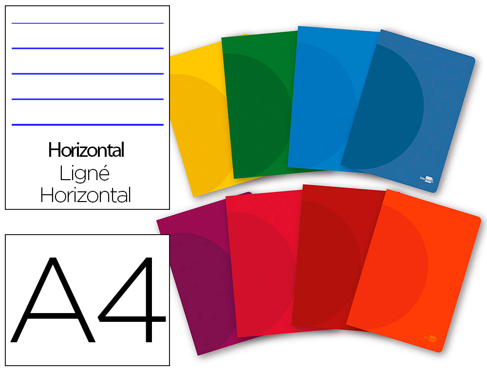 LIBRETA LIDERPAPEL 360 TAPA DE PLASTICO A4 48 HOJAS 90G/M2 HORIZONTAL CON DOBLE MARGEN COLORES SURTIDOS