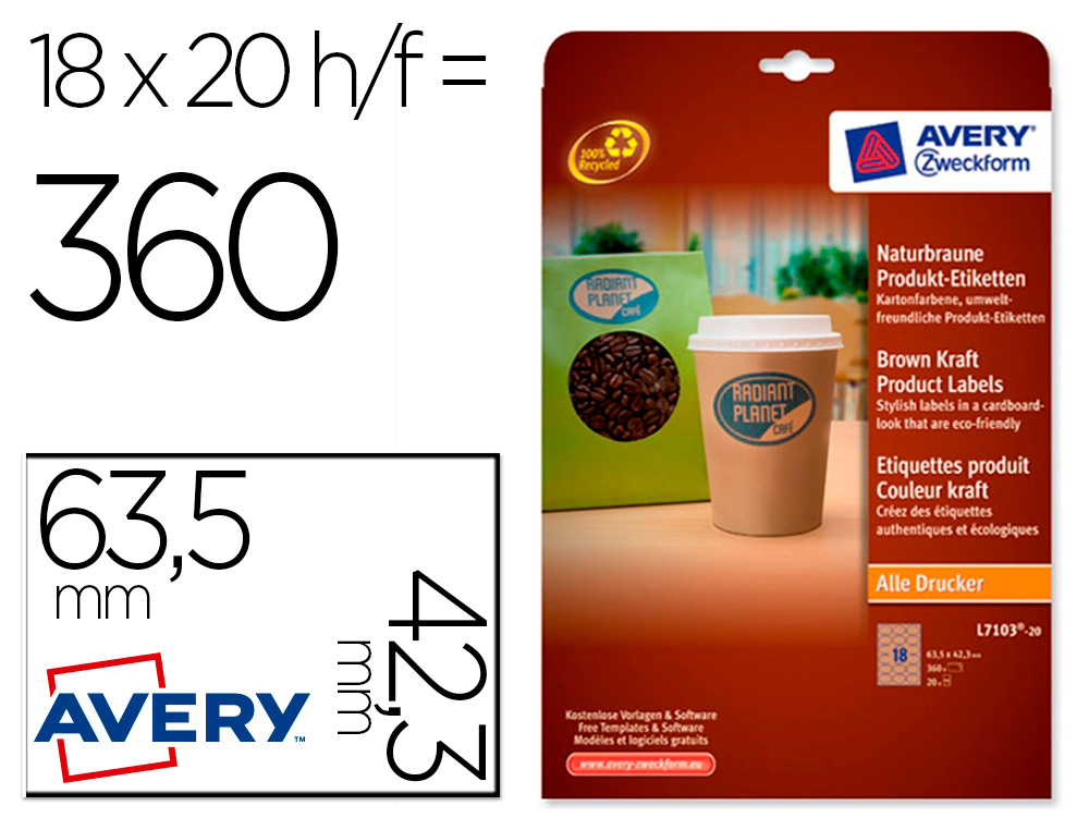 ETIQUETA ADHESIVA AVERY KRAFT EFECTO CARTON OVALADA 63,5X42,3 MM REMOVIBLE LASER INK-JET CAJA DE 320 UNIDADES