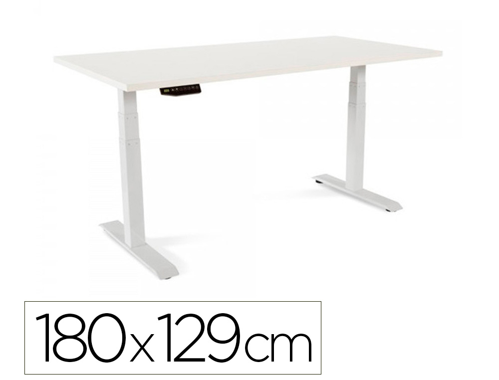 MESA ROCADA REGULABLE EN ALTURA ELECTRICAMENTE HASTA 129 CM ESTRUCTURA DE ACERO TABLERO 180 CM COLOR BLANCO