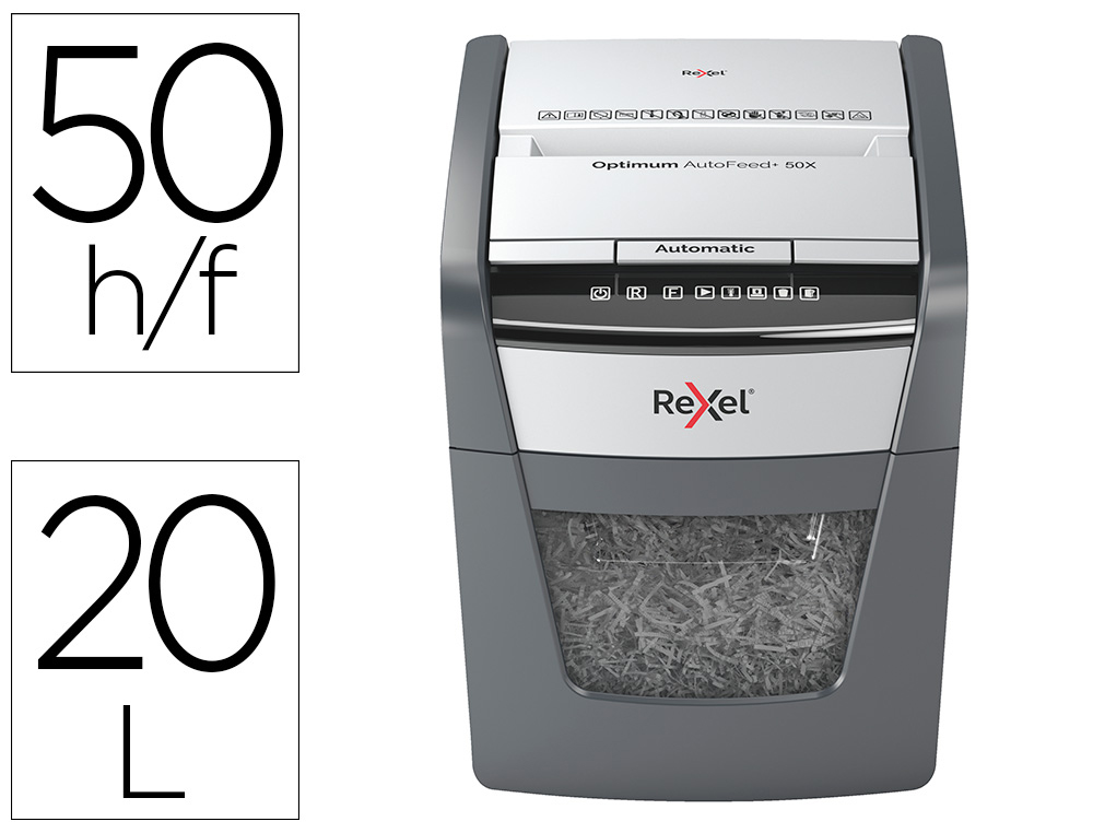DESTRUCTORA DE DOCUMENTOS REXEL OPTIMUM AUTOFEED+ 50X EU CAPACIDAD DE CORTE 50 HOJAS DESTRUYE GRAPAS Y CLIPS