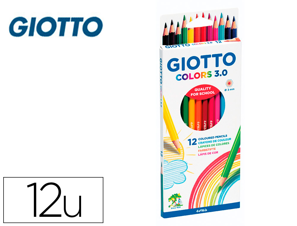 LAPICES DE COLORES GIOTTO COLORS 3.0 MINA 3 MM CAJA DE 12 COLORES SURTIDOS