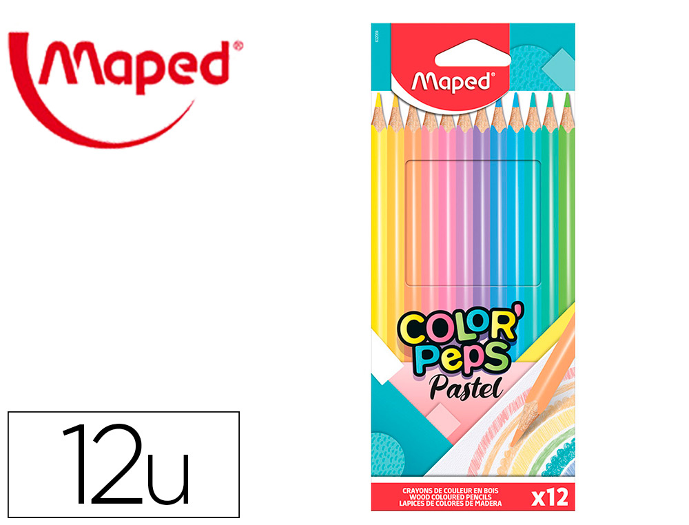 LAPICES DE COLORES MAPED COLOR PEPS CAJA DE 12 COLORES PASTEL SURTIDOS