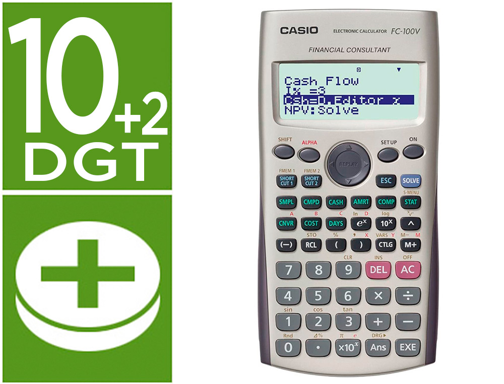 CALCULADORA CASIO FC-100V FINANCIERA 4 LINEAS 10+2 DIGITOS ALMACENAMIENTO FLASH CALCULO DE GANANCIAS CON TAPA