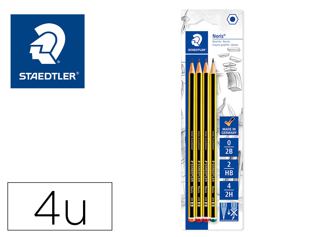 LAPICES DE GRAFITO STAEDTLER NORIS BLISTER DE 2 UNIDADES N 2 HB + 1 UNIDAD N 0 2B + 1 UNIDAD N 4 2H