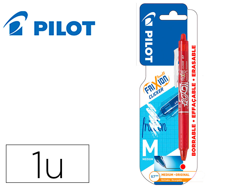 BOLIGRAFO PILOT FRIXION CLICKER BORRABLE 0,7 MM PUNTA MEDIA ROJO EN BLISTER