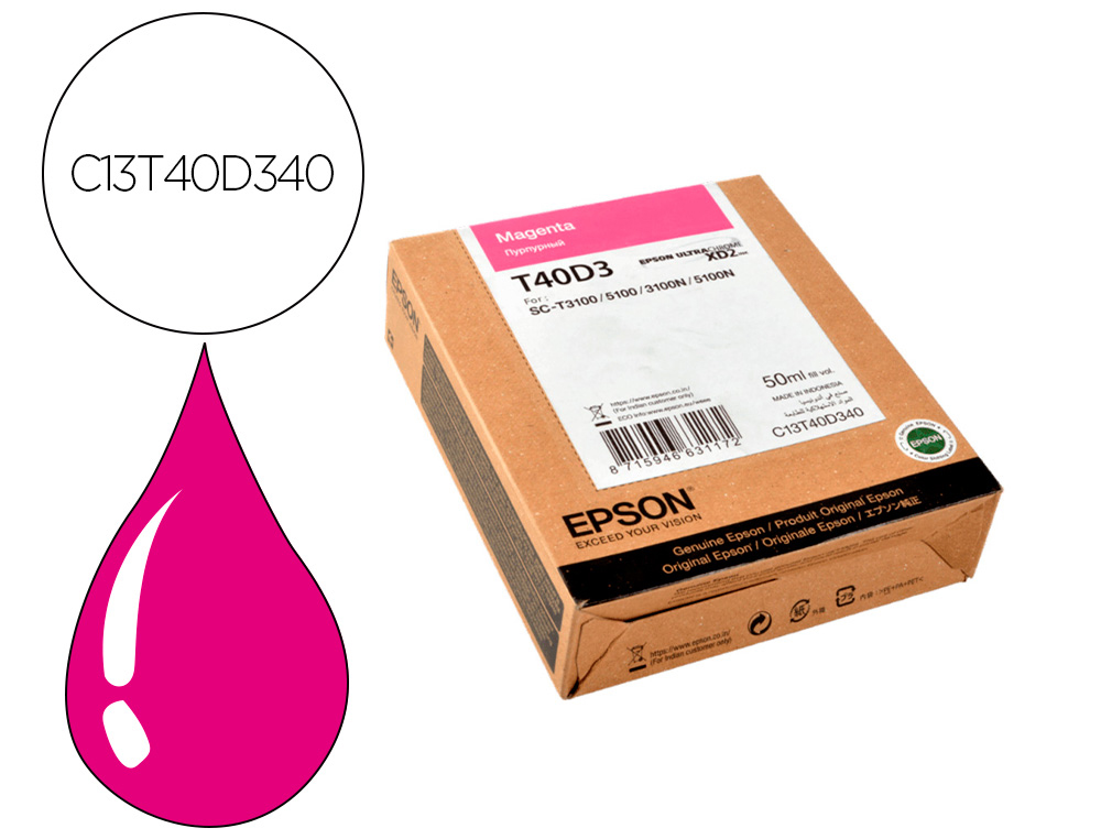 INK-JET EPSON ULTRACHROME XD2 MAGENTA T40D340 SC-T3100/SC-T 5100 50 ML