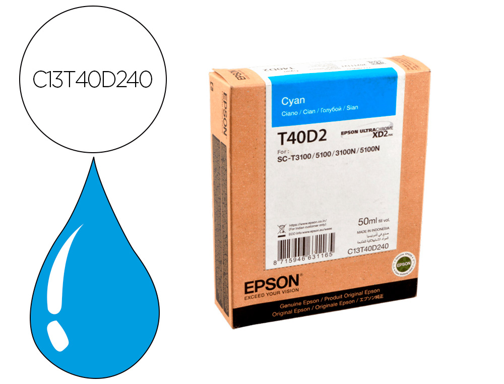 INK-JET EPSON ULTRACHROME XD2 CIAN T40D240 SC-T3100/SC-T5100 50 ML