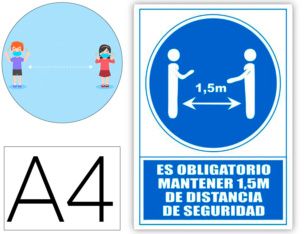 PICTOGRAMA ARCHIVO 2000 OBLIGATORIO MANTENER 1,5 M DE DISTANCIA DE SEGURIDAD PVC COLOR AZUL 210X297 MM