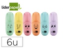[RT17] ROTULADOR LIDERPAPEL MINI FLUORESCENTE PASTEL PUNTA BISELADA ESTUCHE DE 6 UNIDADES COLORES SURTIDOS