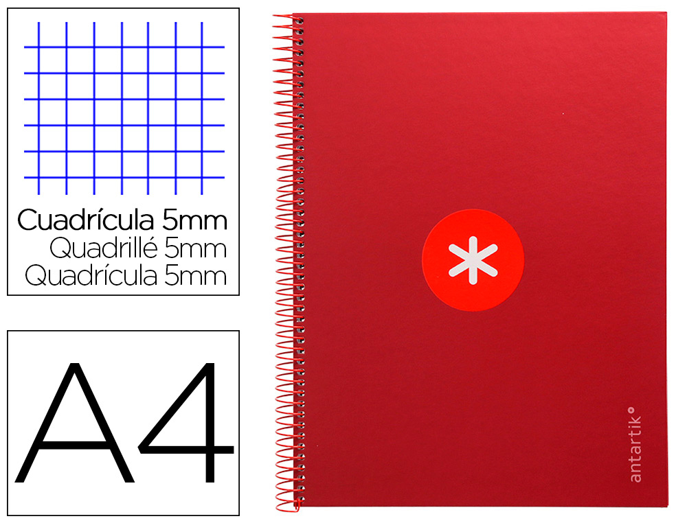 CUADERNO ESPIRAL LIDERPAPEL A4 MICRO ANTARTIK TAPA FORRADA 80H 90 GR CUADRO 5MM 1 BANDA 4 TALADROS FRAMBUESA