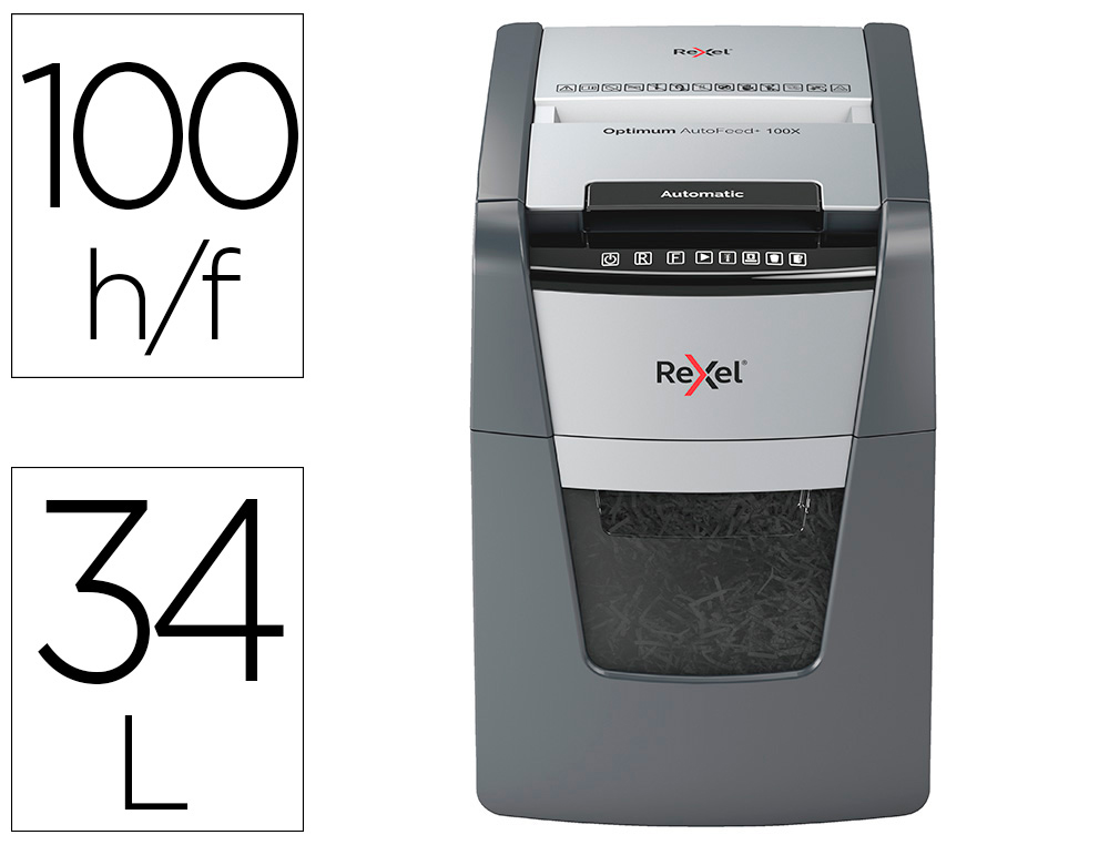 DESTRUCTORA DE DOCUMENTOS REXEL OPTIMUM AUTO+ 100X EU CAPACIDAD 100 HOJAS PARTICULAS DESTRUYE GRAPAS