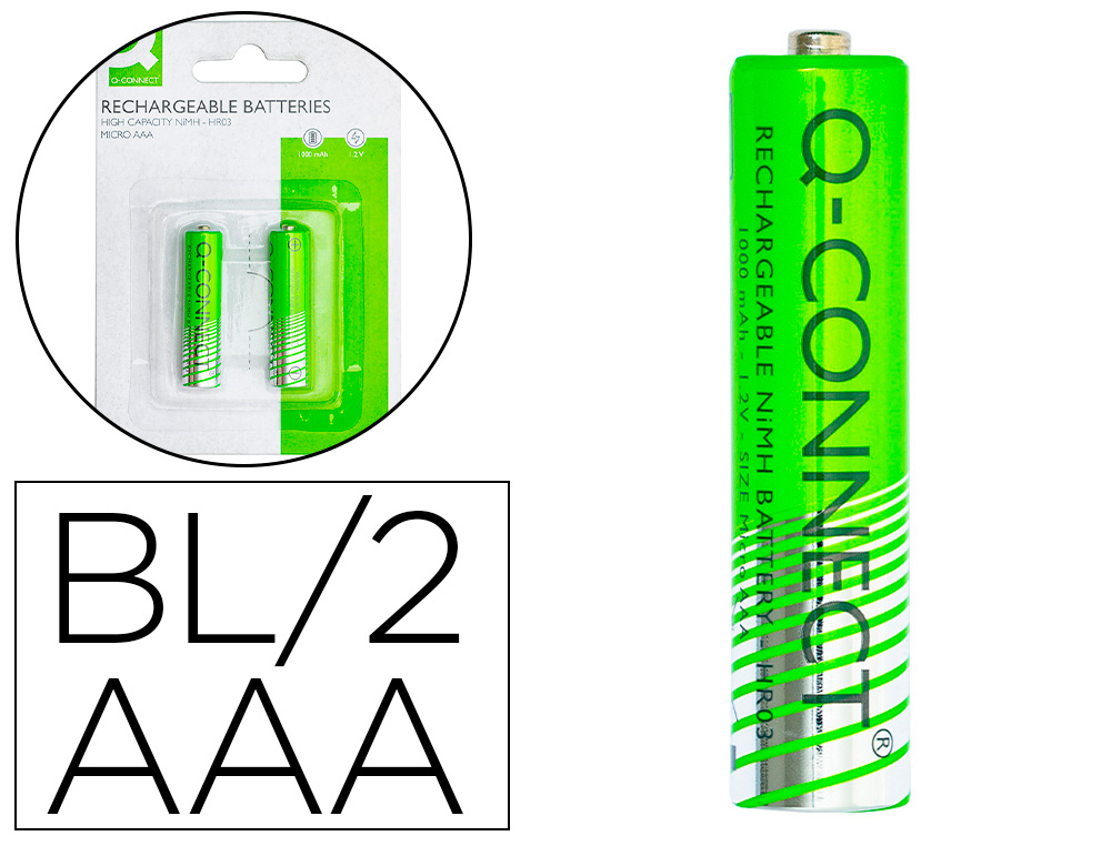 PILA Q-CONNECT ALCALINA AAA RECARGABLE BLISTER DE 2 UNIDADES