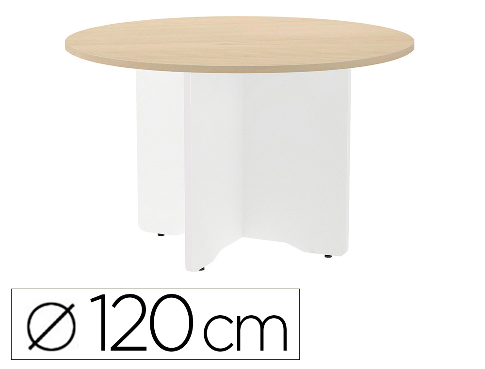 MESA DE REUNION ROCADA REDONDA 3006AW01 ESTRUCTURA MADERA EN ASPAS COLOR BLANCO TABLERO HAYA 120CM DIAMETRO