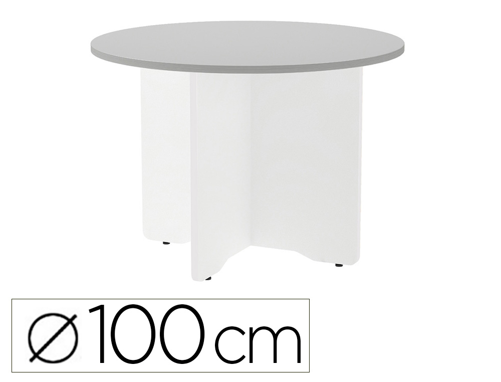 MESA DE REUNION ROCADA REDONDA 3005AW02 ESTRUCTURA MADERA EN ASPAS COLOR BLANCO TABLERO GRIS 100CM DIAMETRO