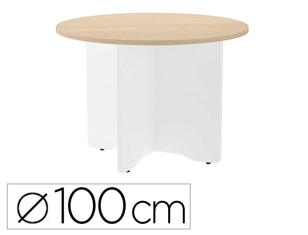 MESA DE REUNION ROCADA REDONDA 3005AW01 ESTRUCTURA MADERA EN ASPAS COLOR BLANCO TABLERO HAYA 100CM DIAMETRO