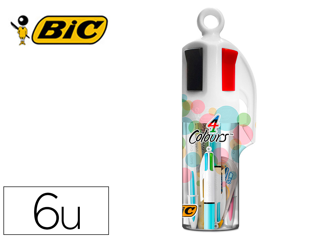 SET BIC MEGATUBO PASTEL 2 CRISTAL UP + 1 CUATRO COLORES PASTEL + 2 FLUORESCENTES GRIP PASTEL + 1 CORRECTOR MINI