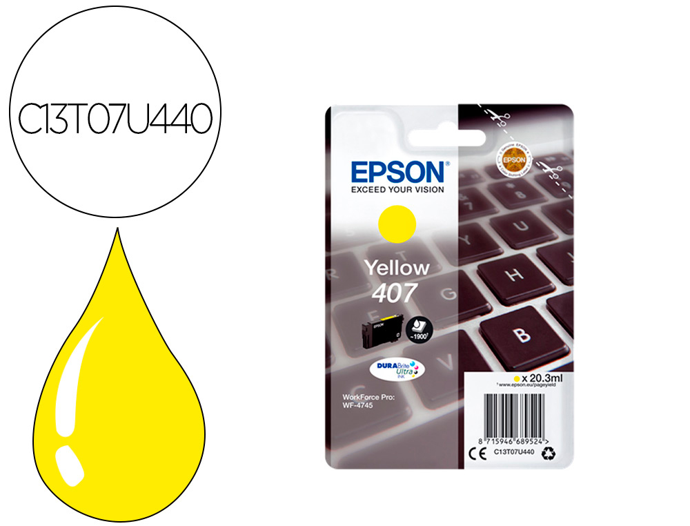 INK-JET EPSON 407L CLAVIER WF-4745 SERIES AMARILLO 1900 PAGINAS