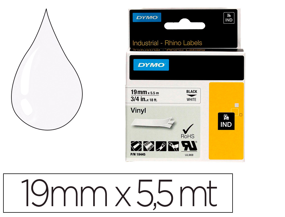 CINTA DYMO VINILO BLANCO 19MM X 5,5MT PARA ETIQUETADORA RHINO