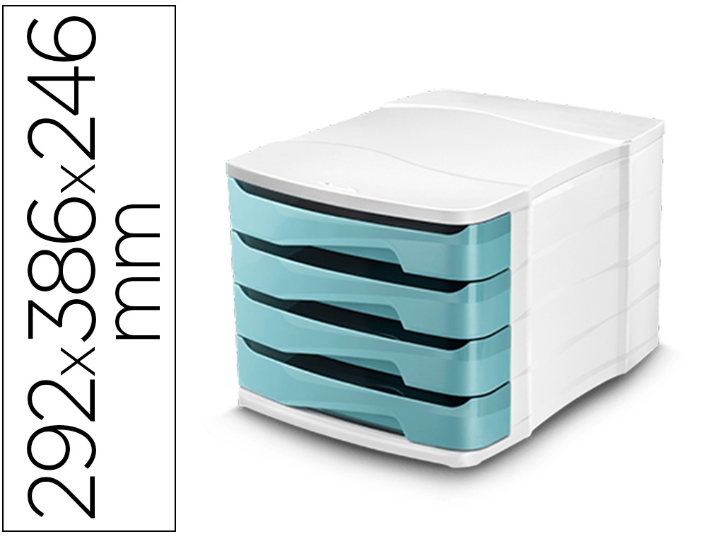FICHERO CAJONES DE SOBREMESA CEP PROTECT ANTIBACTERIANO 4 CAJONES COLOR BLANCO/VERDE AGUA 292X386X246 MM