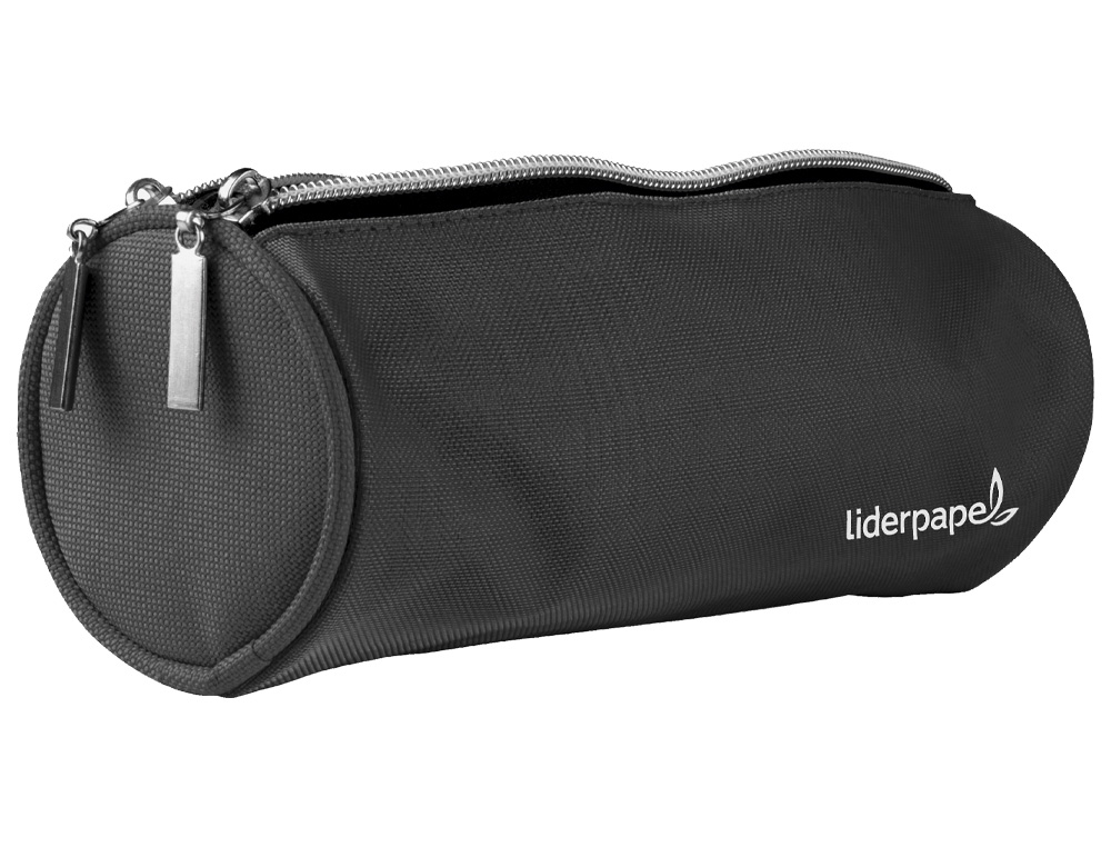 BOLSO ESCOLAR LIDERPAPEL PORTATODO CILINDRICO CON 2 CREMALLERAS NEGRO 205X75X75 MM