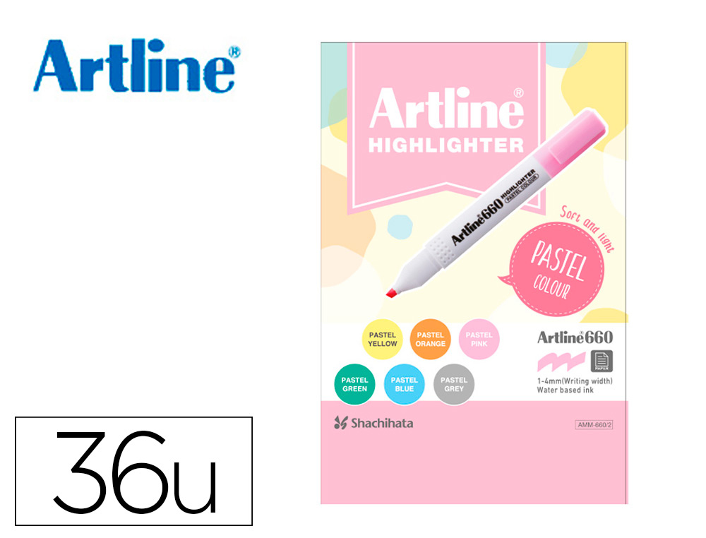 ROTULADOR ARTLINE FLUORESCENTE EK-660 COLORES PASTEL EXPOSITOR DE 36 UNIDADES COLORES SURTIDOS