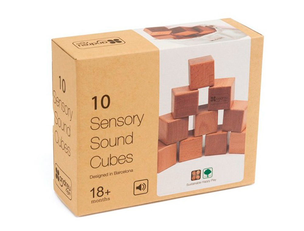 JUEGO DIDACTICO ANDREUTOYS 10 CUBOS SENSORIALES CON SONIDO MADERA