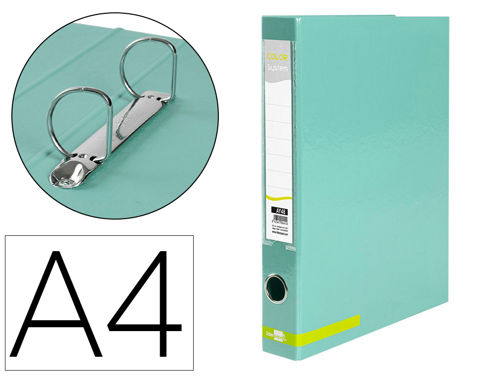 CARPETA DE 2 ANILLAS 25 MM MIXTAS LIDERPAPEL A4 FORRADO COLOR SYSTEM CON OLLAO Y TARJETERO MENTA