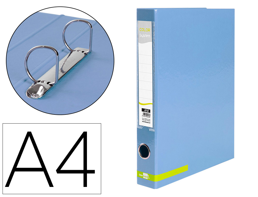 CARPETA DE 2 ANILLAS 25 MM MIXTAS LIDERPAPEL A4 FORRADO COLOR SYSTEM CON OLLAO Y TARJETERO CELESTE